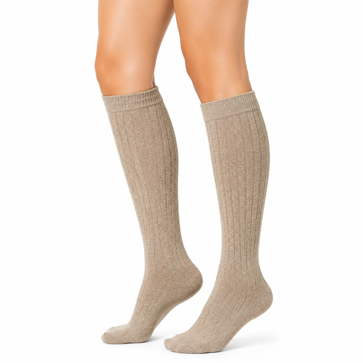 Calze al ginocchio 35-38 in maglia beige a coste per uso quotidiano