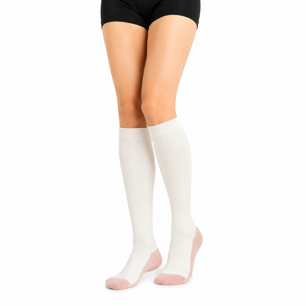 Calze al ginocchio 35-38 in maglia bianco e rosa con bordo elastico