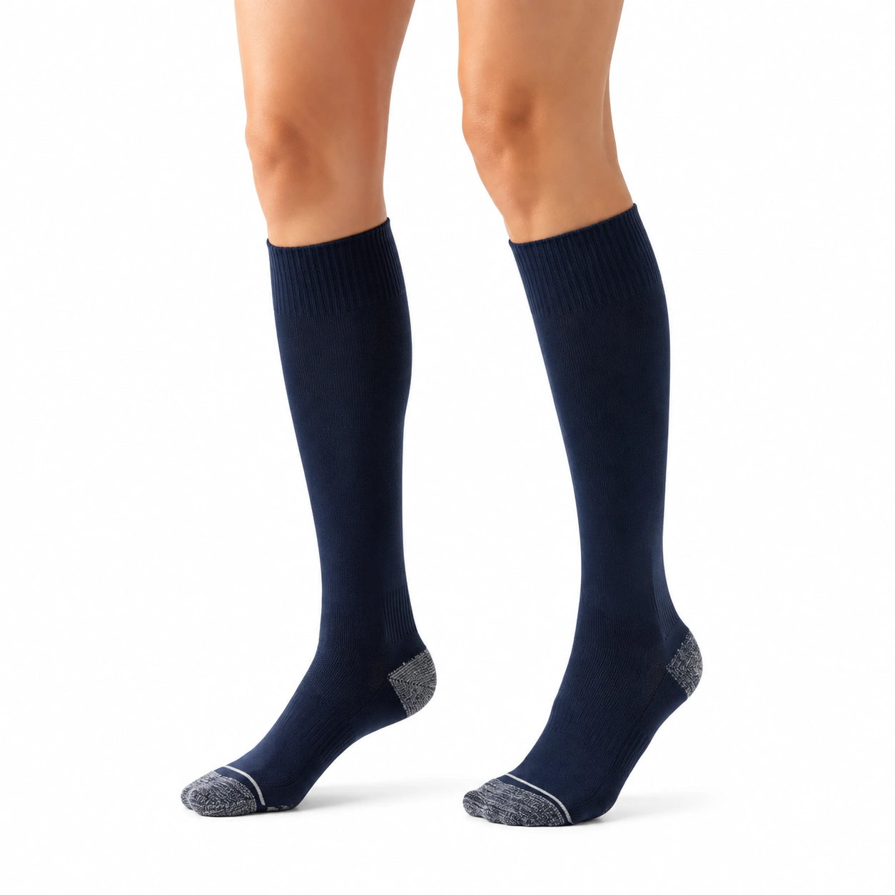 Calze al ginocchio 35-38 in maglia blu navy e grigio - rinforzi su punta e tallone
