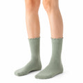 Calze a coste verde salvia 39-42 in maglia con bordo ondulato