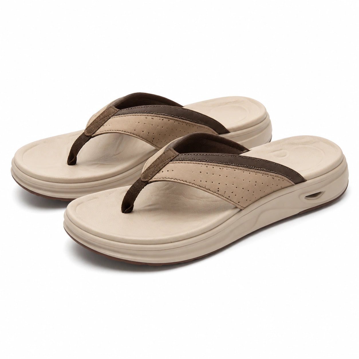 Infradito 42/43 beige e marrone in materiale sintetico con suola ammortizzata