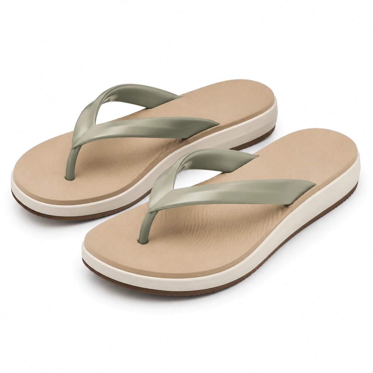 Infradito 38/39 in materiale sintetico beige e verde oliva - suola rialzata antiscivolo