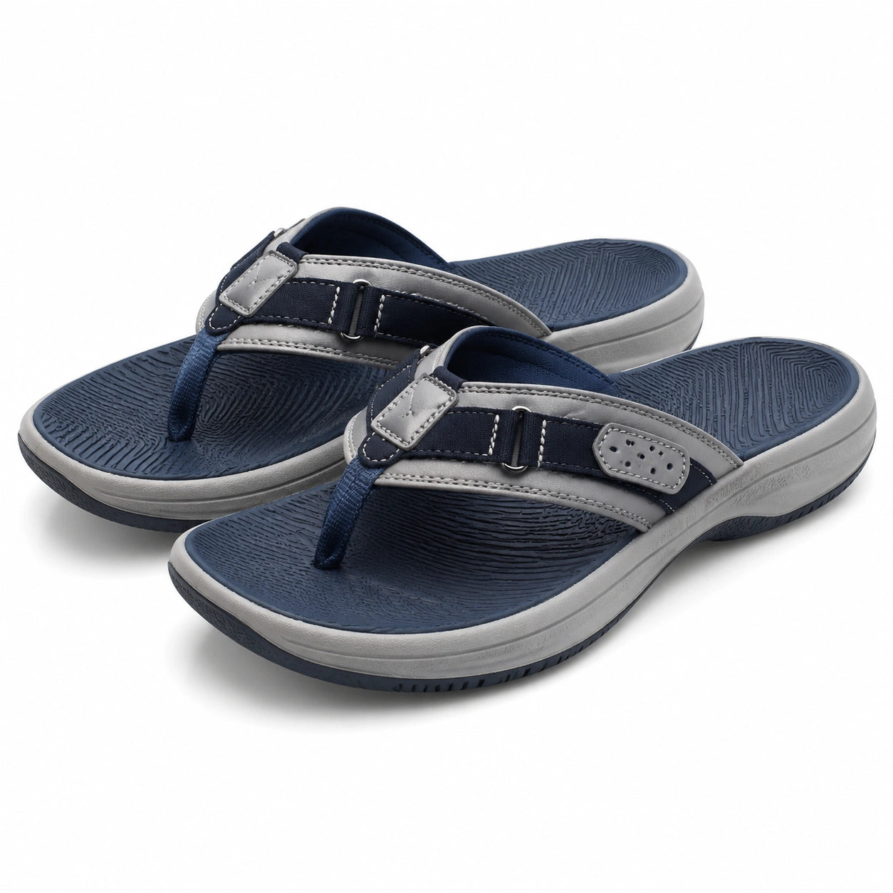 Infradito unisex taglia 38/39 blu navy e grigio in tessuto e materiale sintetico con cinturino regolabile