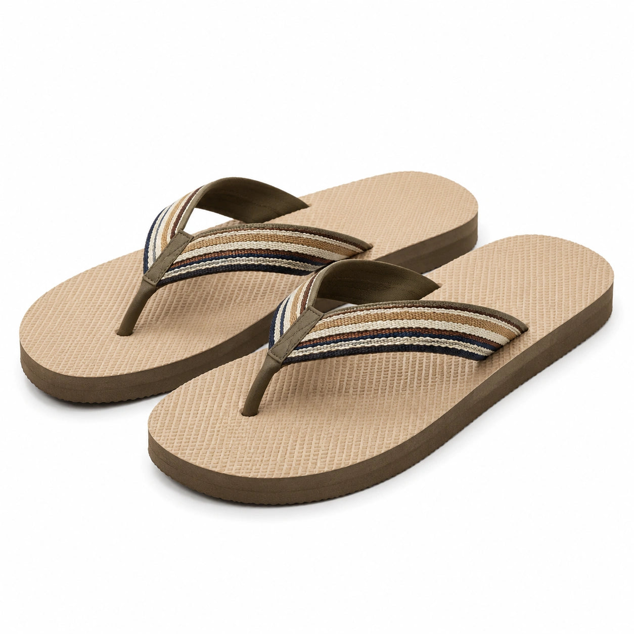 Infradito unisex 40/41 beige con fascette tessili a righe - suola sintetica per tempo libero estivo