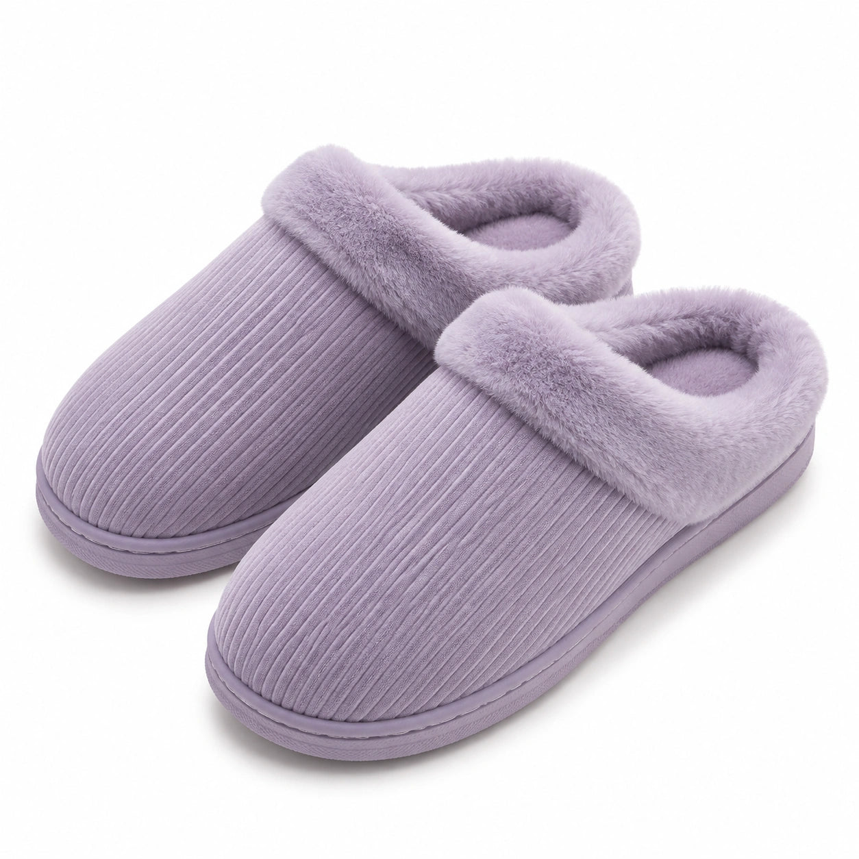 Pantofole da donna 38/39 in tessuto a coste lilla con bordo morbido per interno