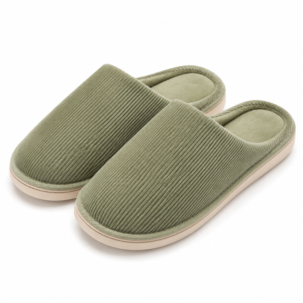 Pantofole da casa 38/39 in tessuto a coste verde salvia con suola antiscivolo