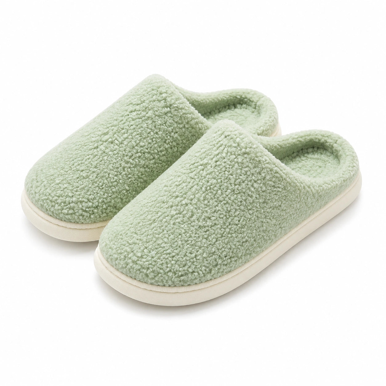 Pantofole da casa 40/41 in tessuto effetto sherpa verde chiaro - chiuse e imbottite