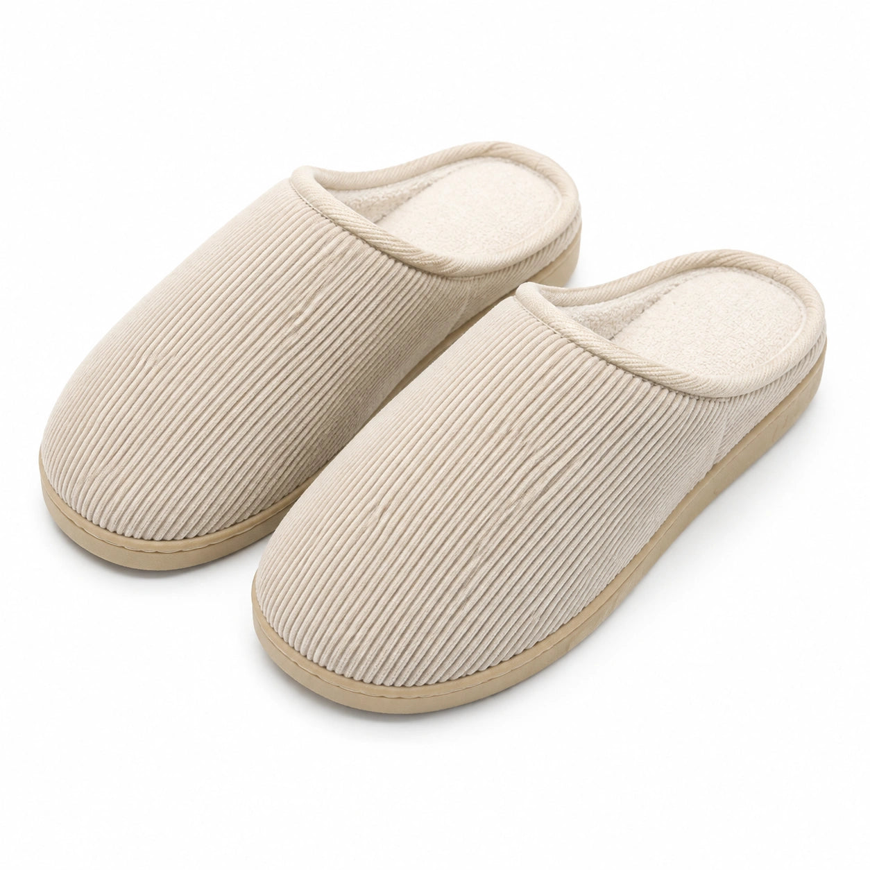 Pantofole da casa 40/41 in tessuto a coste beige con interno morbido