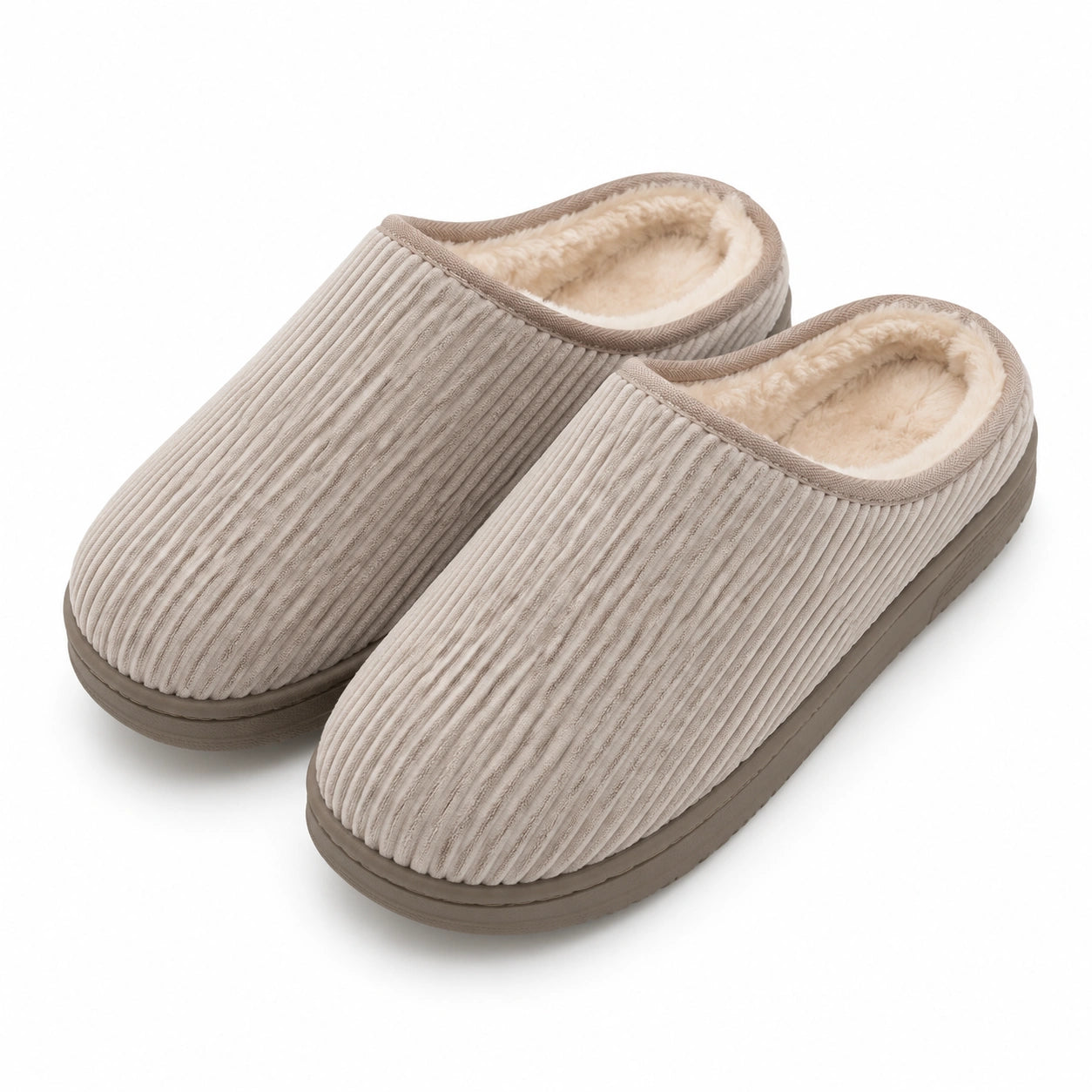 Pantofole da casa 42/43 in tessuto a coste beige con interno morbido e suola antiscivolo